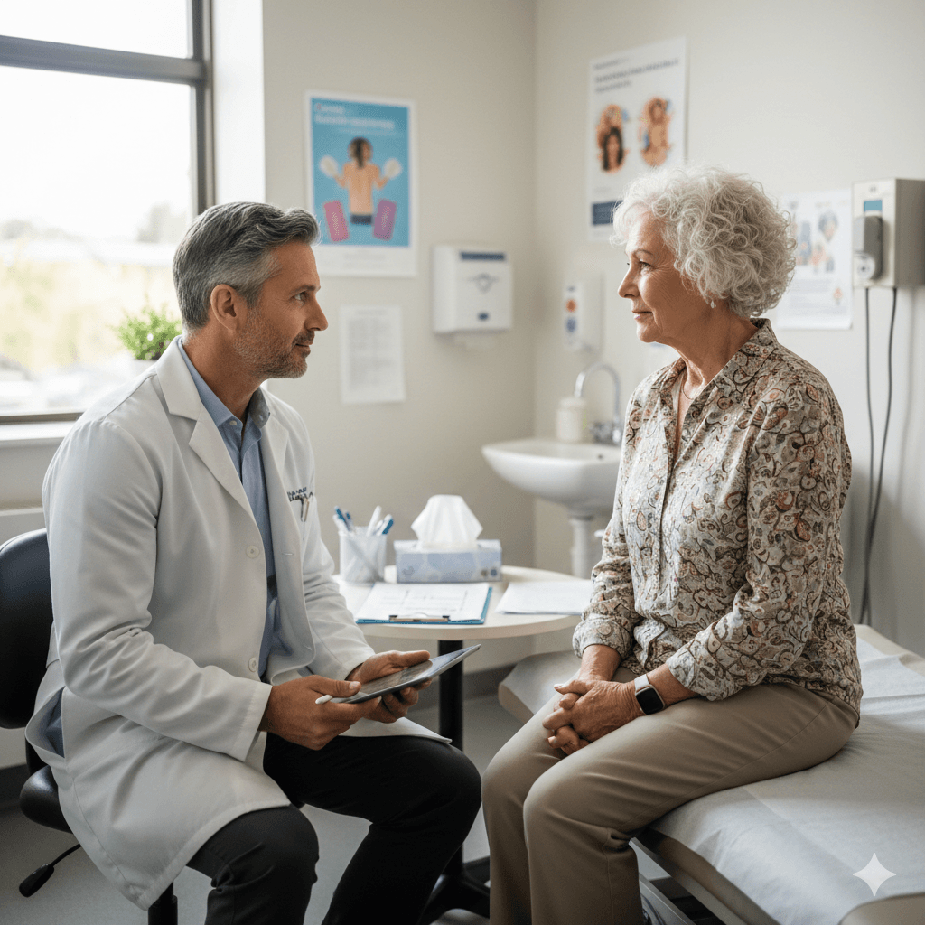 Physician having a warm, connected conversation with patient